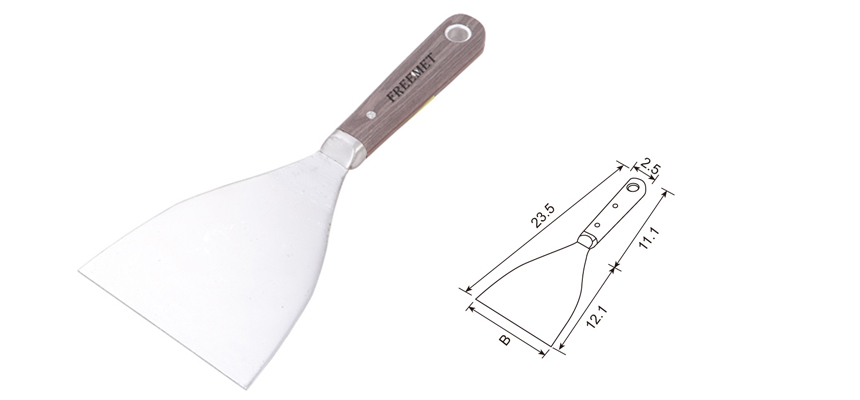Putty Knife/Scraper Double Clipped Wooden Handle Stainless Steel Blade, Brush Polished